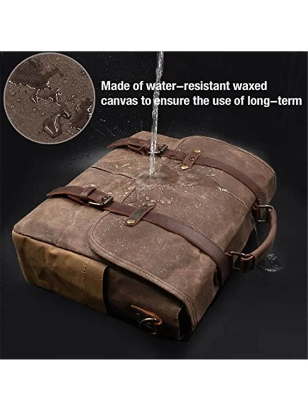 Mens Messenger Bag Leather Waxed Canvas Laptop Briefcase Crossbody Satchel